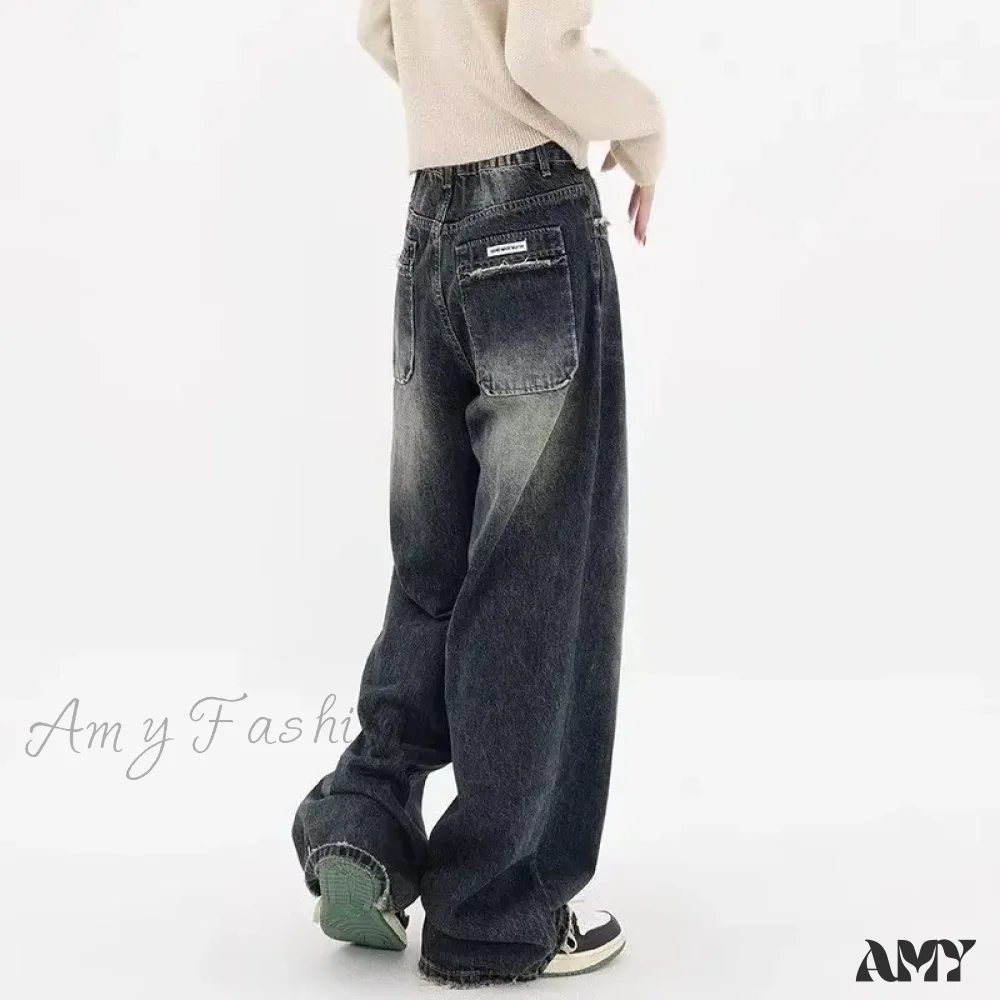 Amy Fashion - Autumnal American Retro Leopard Print Niche Design Casual Straight Wide-Leg Pants Jean - Image 4