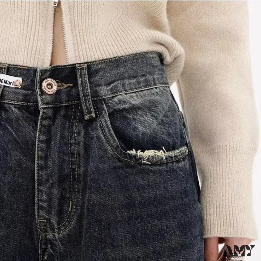 Amy Fashion - Autumnal American Retro Leopard Print Niche Design Casual Straight Wide-Leg Pants Jean - Image 5