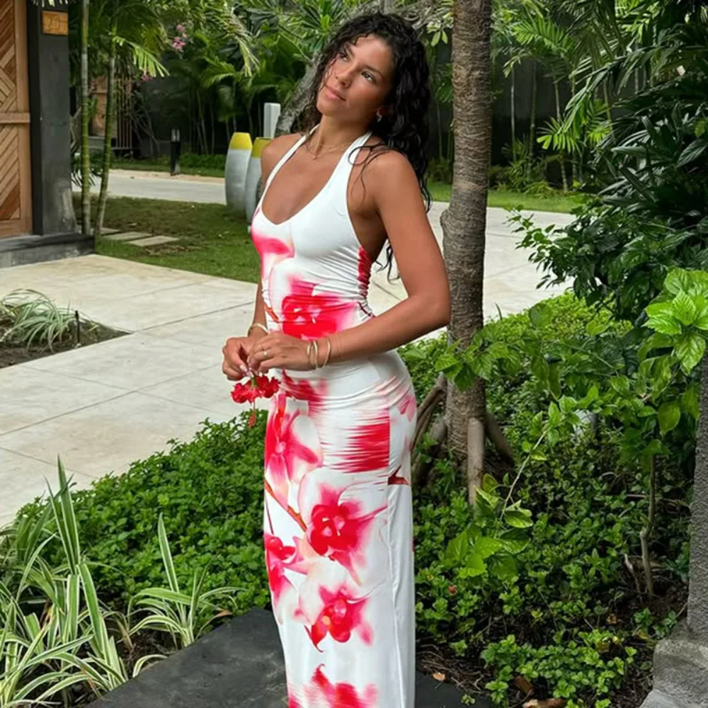 Backless Halter Maxi Skirt Two Piece Set