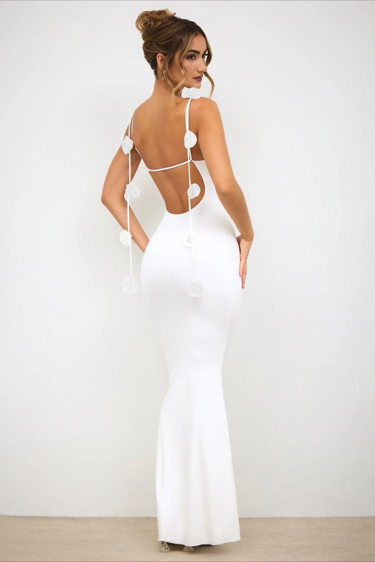 Backless Spaghetti Strap 3D Floral Long Party Dress - Image 8