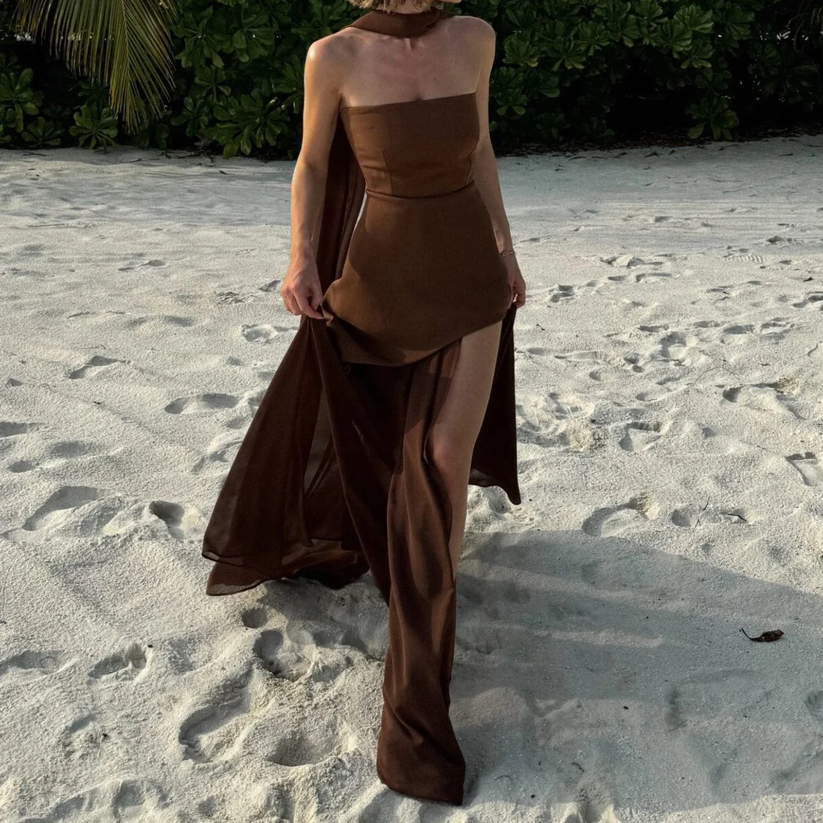 Backless Split Knit Sheer Maxi Dress - Image 4