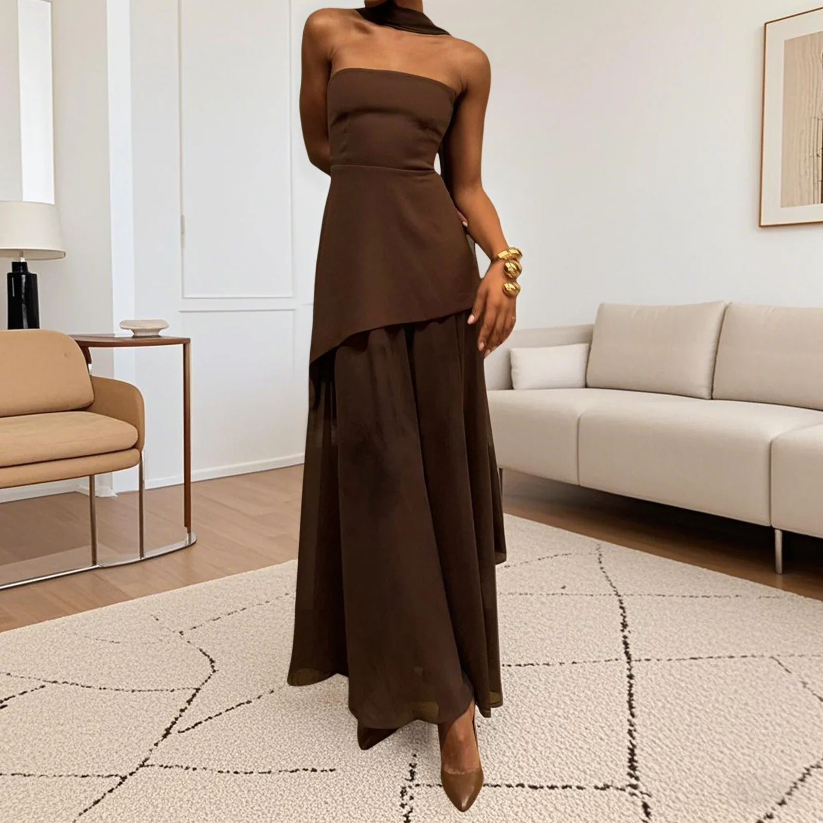 Backless Split Knit Sheer Maxi Dress - Image 8