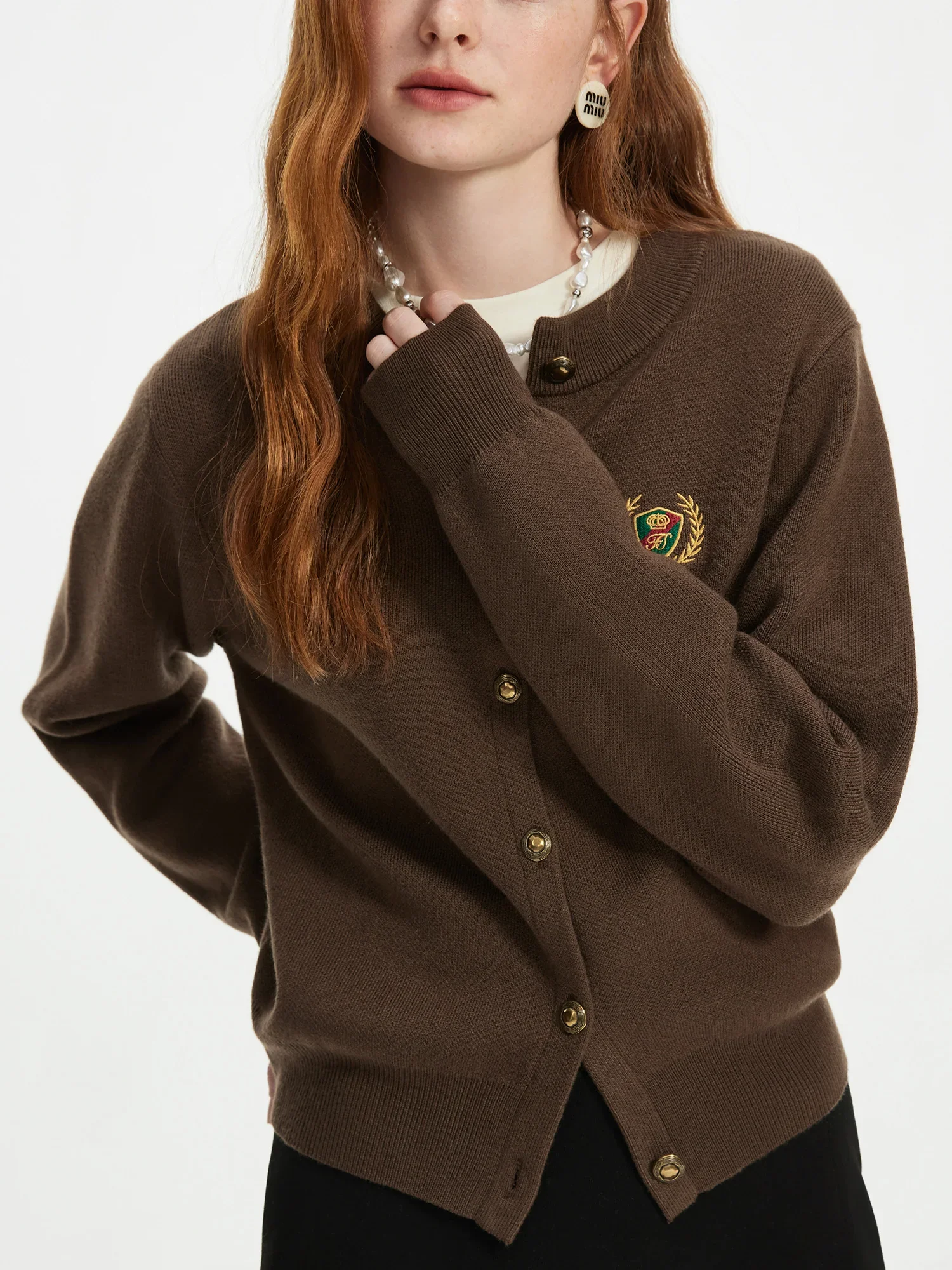 Badge Embroidery Vintage Knit Cardigan