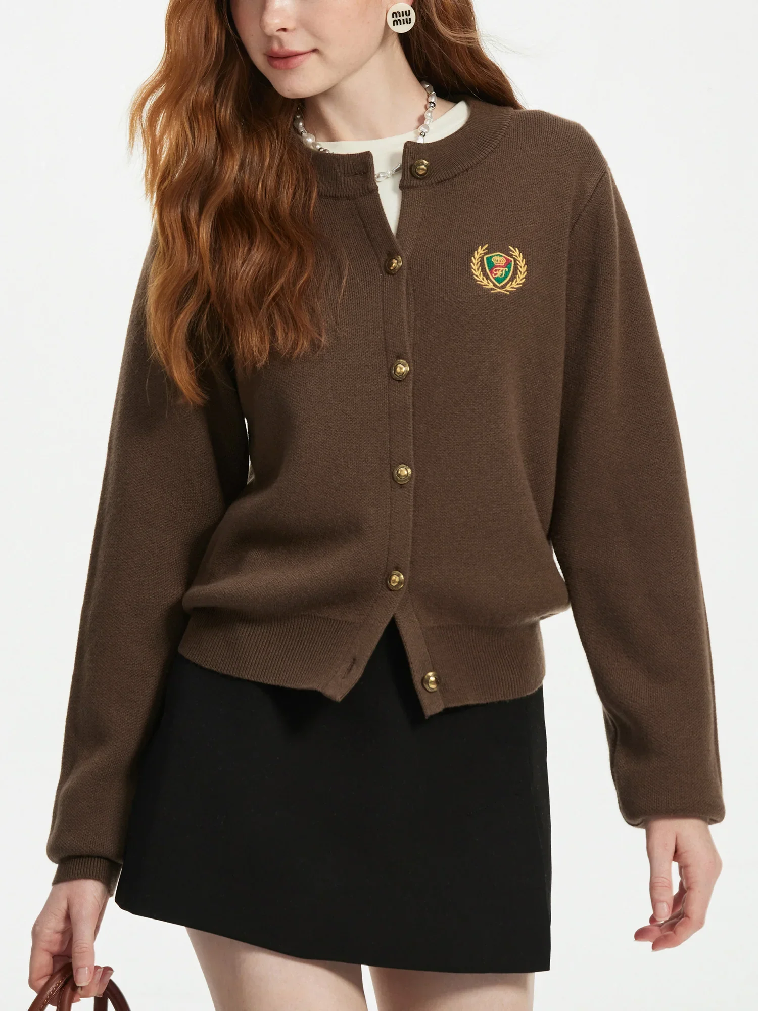Badge Embroidery Vintage Knit Cardigan - Image 2