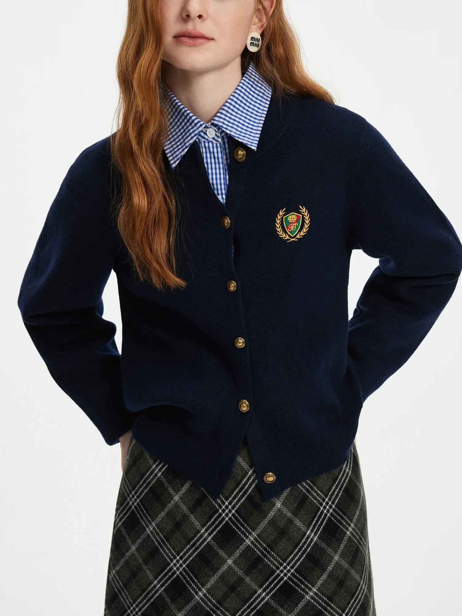 Badge Embroidery Vintage Knit Cardigan - Image 3
