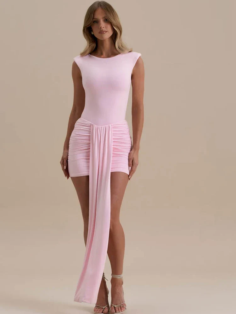 Bandage Ruched Pink Mini Bodycon Dress - Image 3