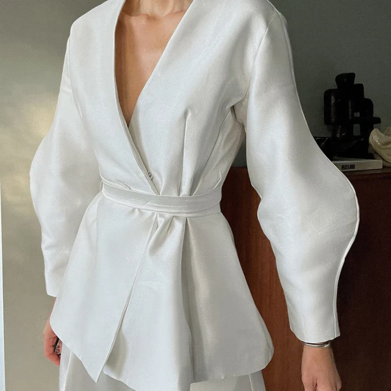 Bandage V Neck Loose Cardigan Coat - Image 2