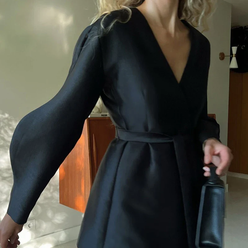 Bandage V Neck Loose Cardigan Coat - Image 5