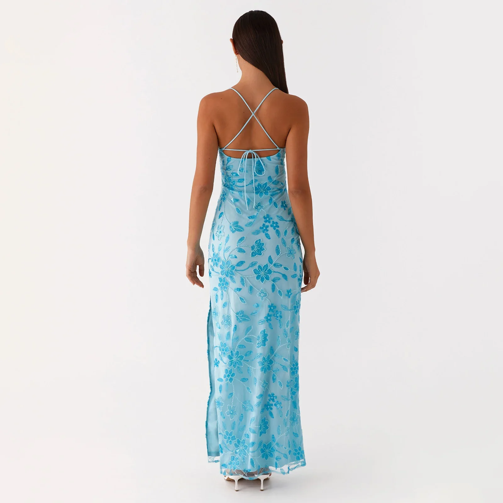 Beaded Sequin Cami Split Bodycon Dress - Image 2