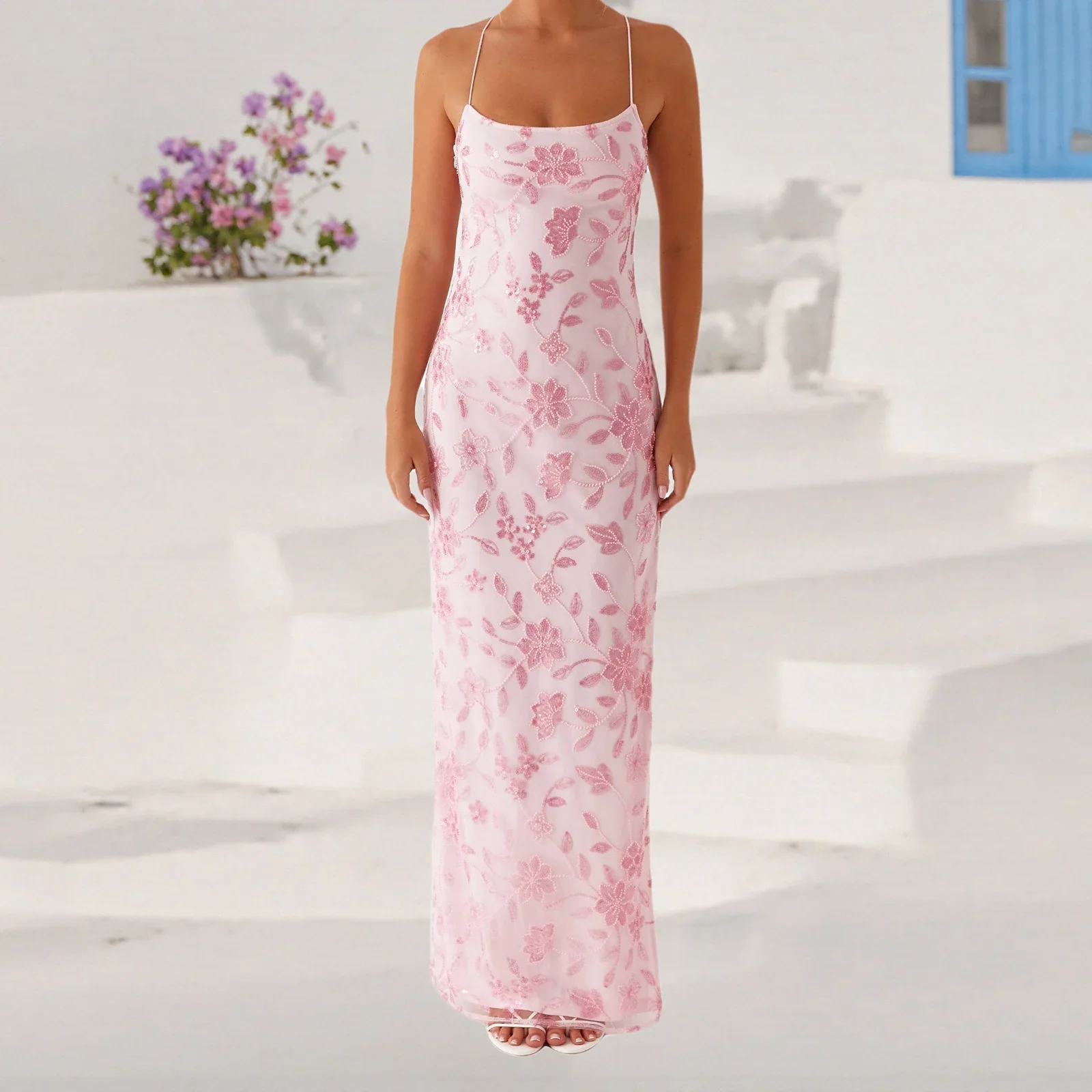 Beaded Sequin Cami Split Bodycon Dress - Image 3