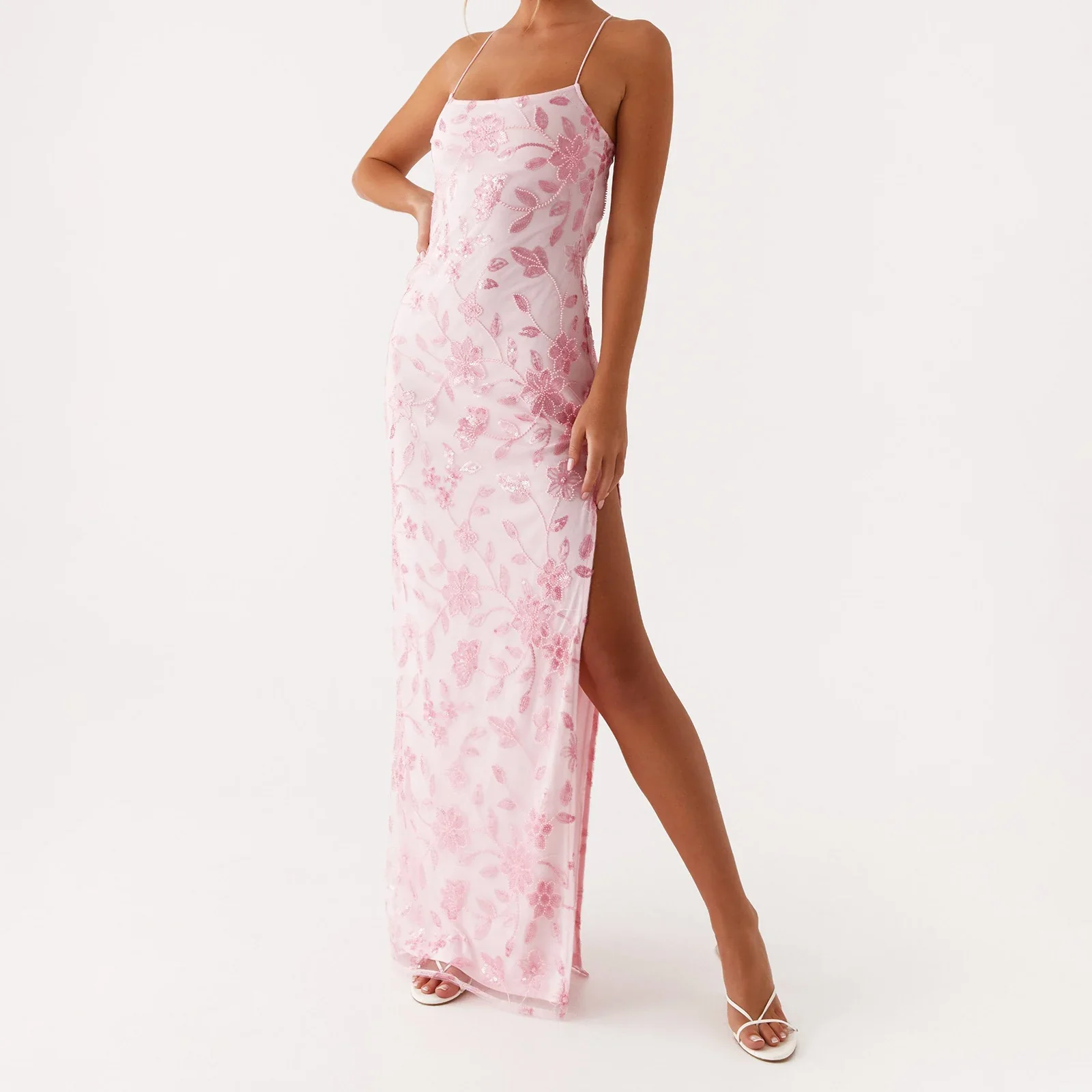 Beaded Sequin Cami Split Bodycon Dress - Image 4