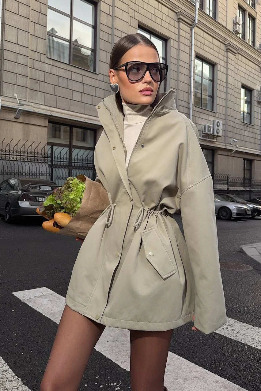 Belted Cinched Waist Loose Versatile Coat - Image 2