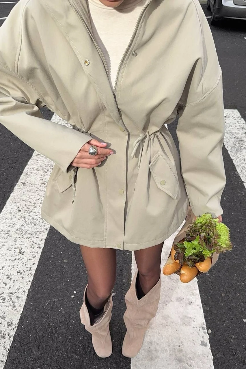 Belted Cinched Waist Loose Versatile Coat - Image 5