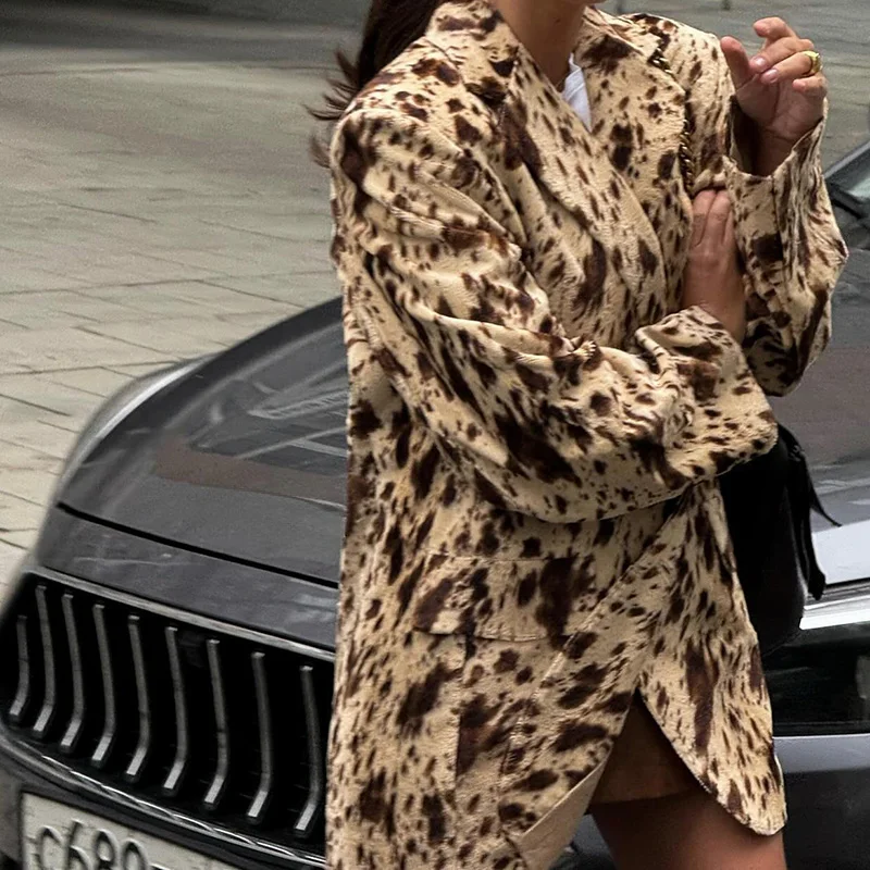 Belted Printed Lapel Blazer Coat - Image 3