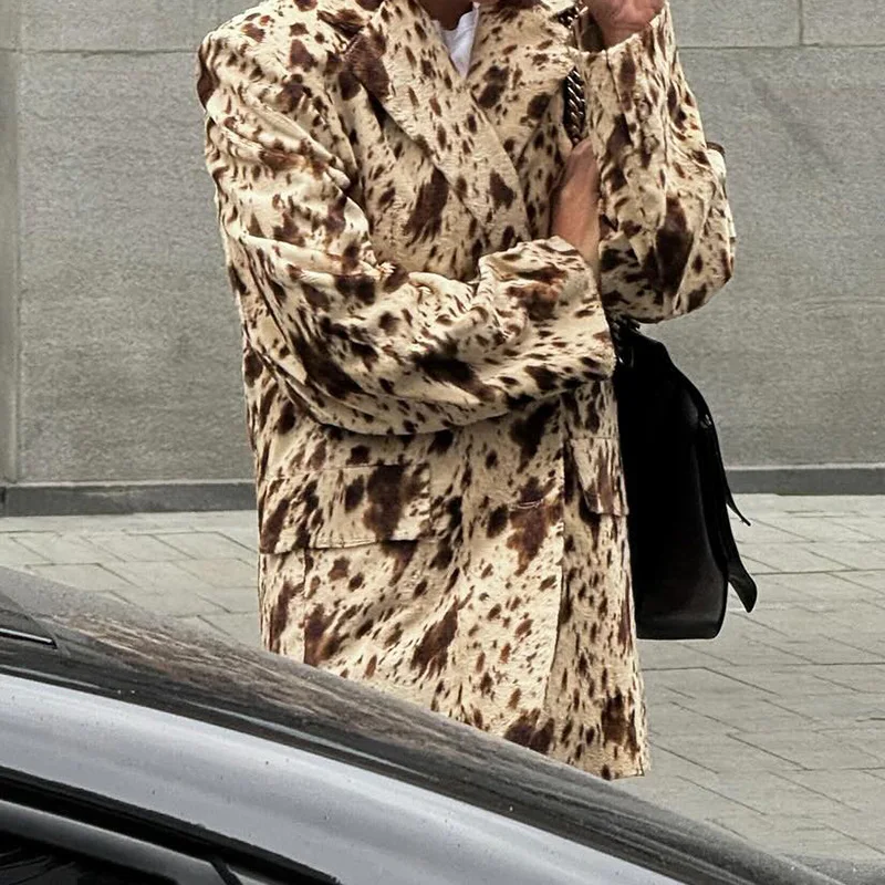 Belted Printed Lapel Blazer Coat - Image 4
