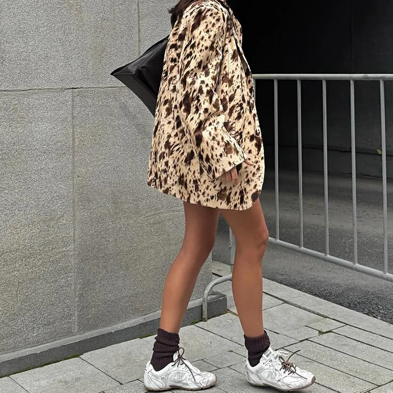 Belted Printed Lapel Blazer Coat - Image 5