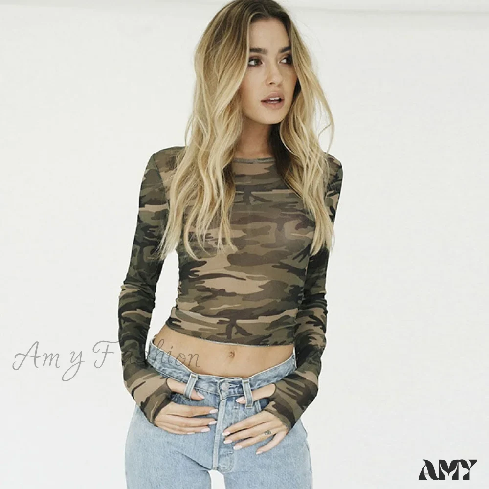 Amy Fashion - Camouflage Print T-shirt