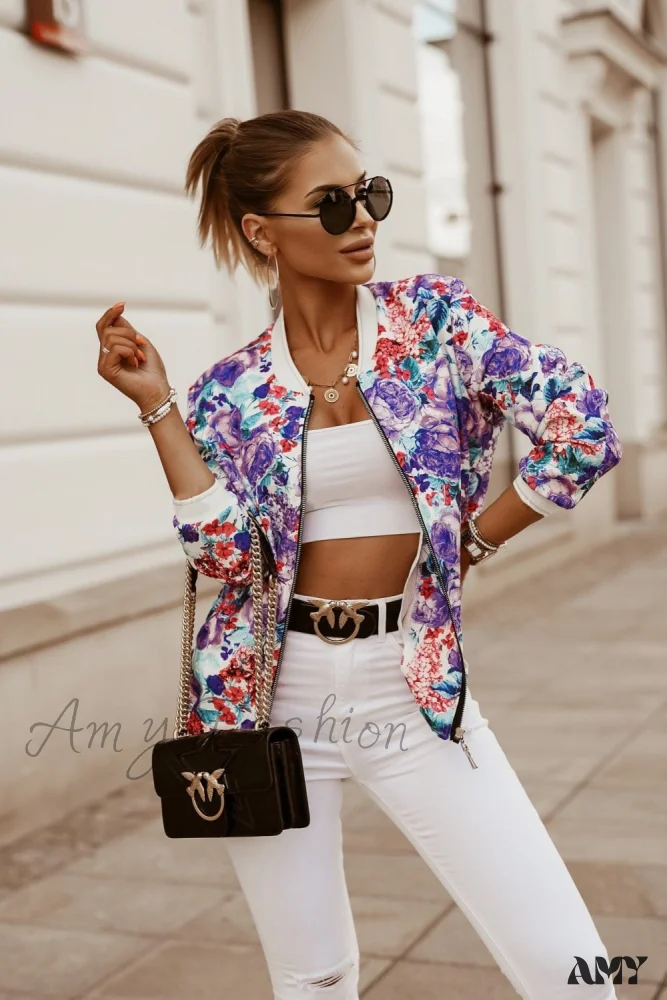 Amy Fashion - Flower Print Long Sleeve Coats - Image 12