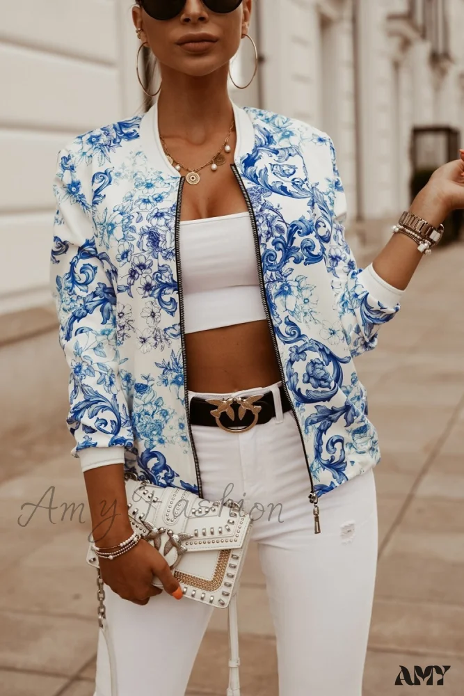 Amy Fashion - Flower Print Long Sleeve Coats - Image 15