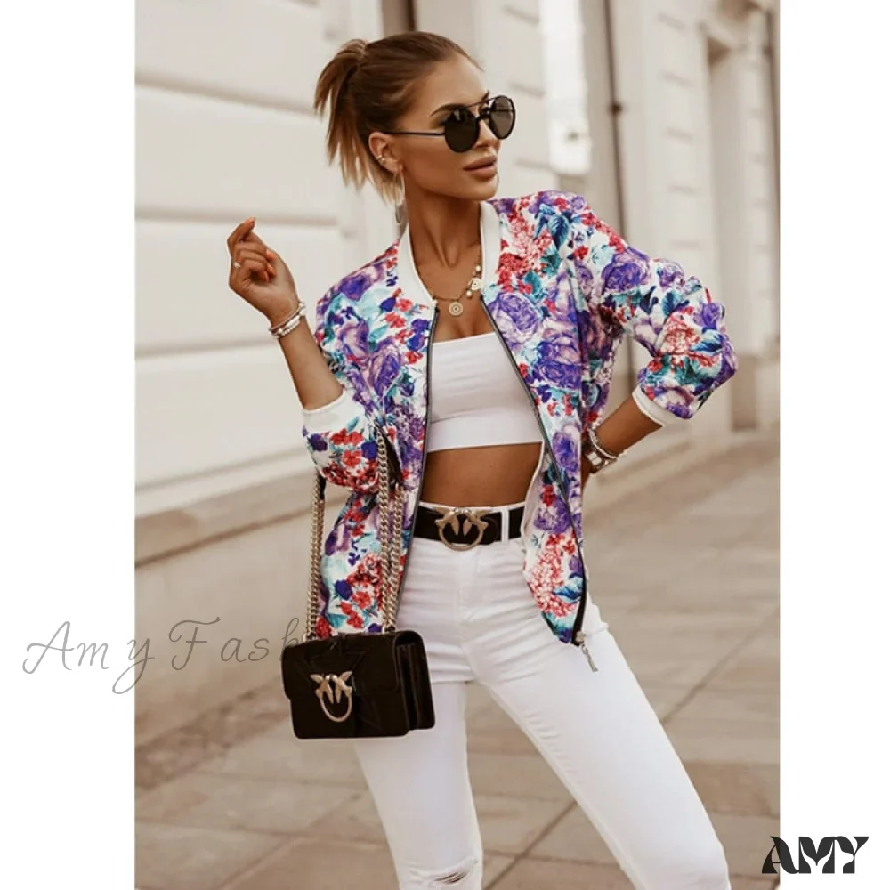 Amy Fashion - Flower Print Long Sleeve Coats - Image 2