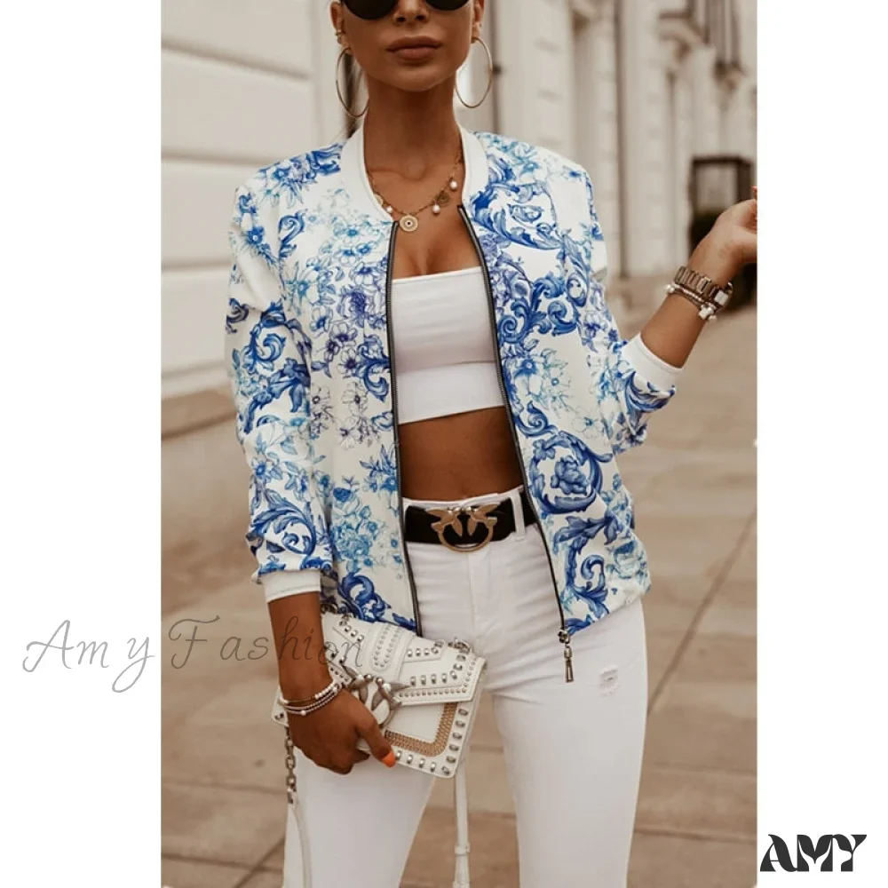 Amy Fashion - Flower Print Long Sleeve Coats - Image 3