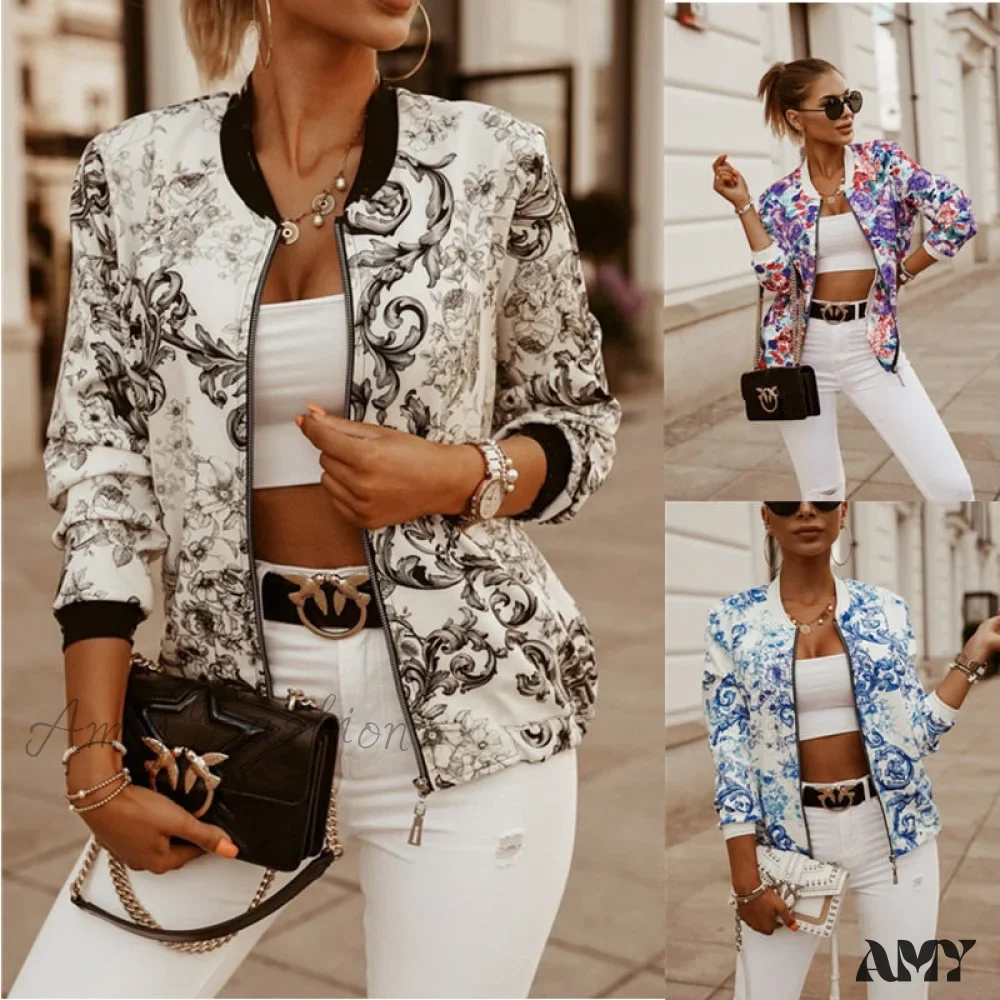 Amy Fashion - Flower Print Long Sleeve Coats - Image 4