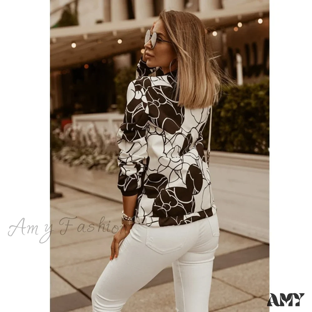 Amy Fashion - Flower Print Long Sleeve Coats - Image 7