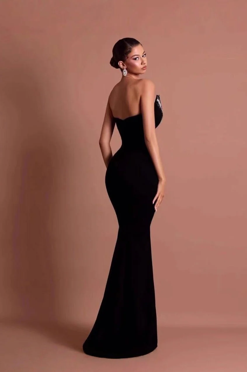Black Crystal-Embellished Bandage Mermaid Party Dress - Image 4
