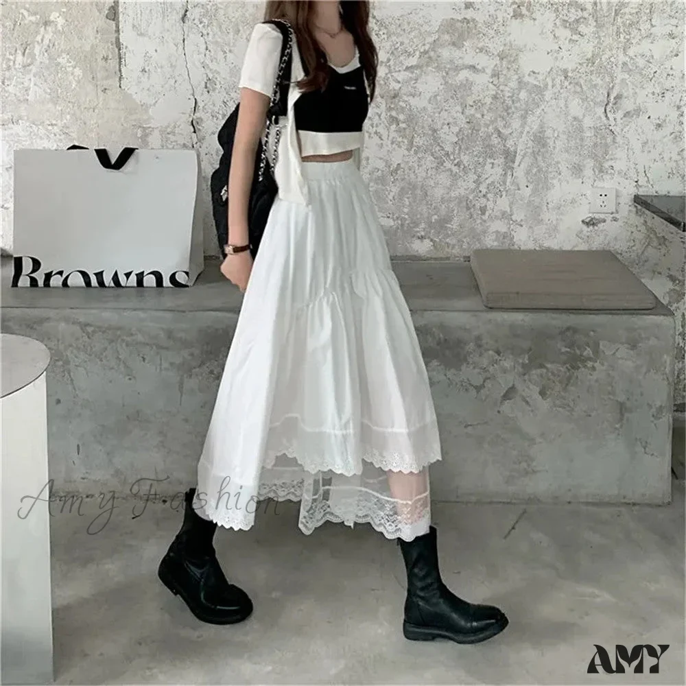 Amy Fashion - Black Gothic Lace Stitching Irregular Pleated Skirt - Image 2
