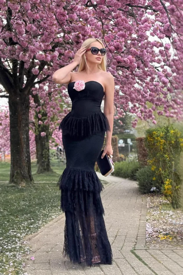 Black Lace Flower Halter Sheath Club Dress - Image 6