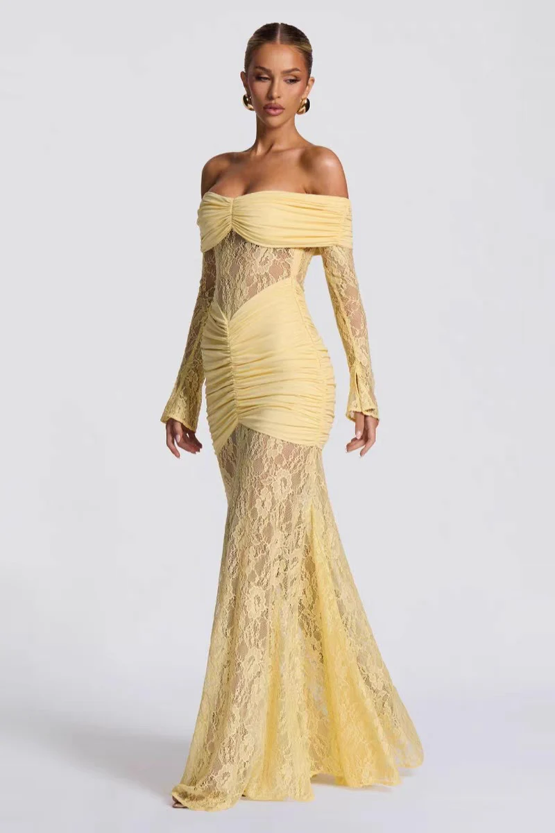 Black Lace Slim Maxi Elegant Party Dress - Image 3