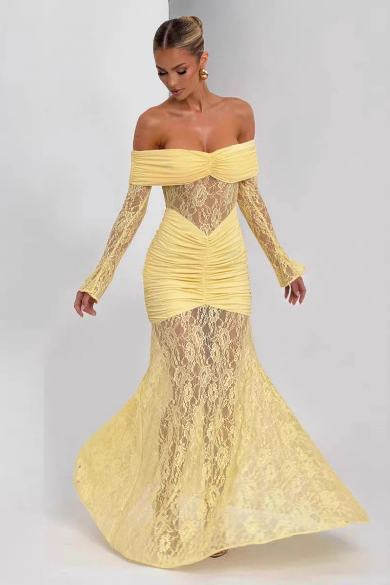 Black Lace Slim Maxi Elegant Party Dress - Image 4