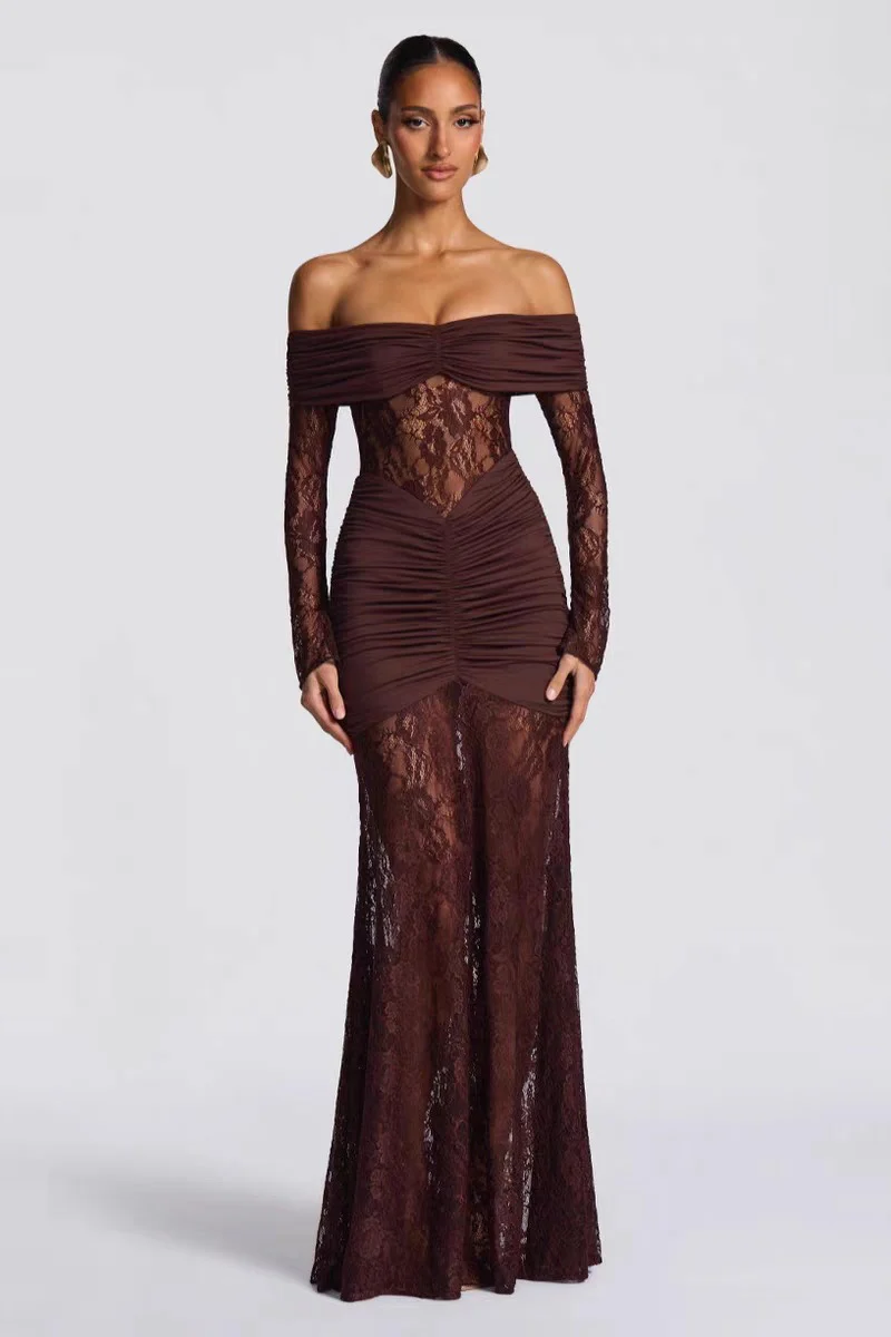 Black Lace Slim Maxi Elegant Party Dress - Image 5