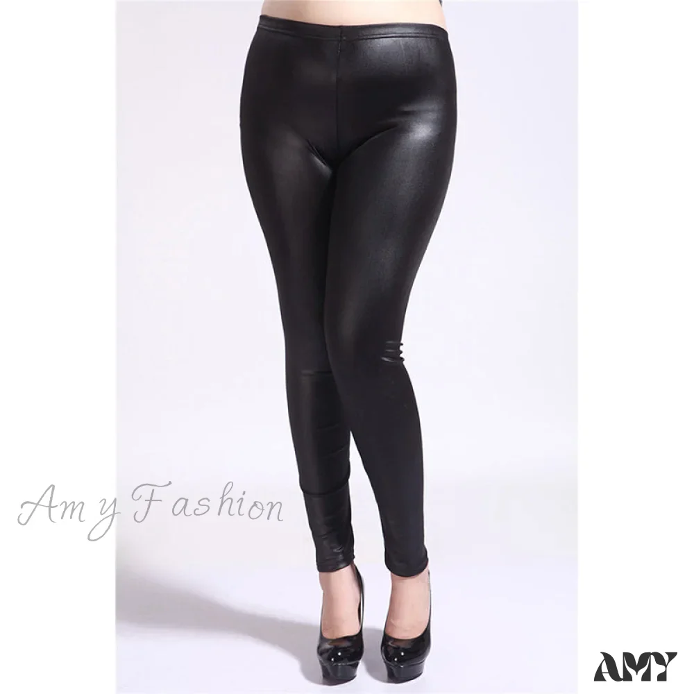 Amy Fashion - Black PU Leather Pants - Image 4