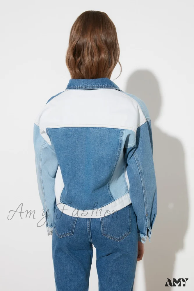 Amy Fashion - Block Denim Winter Warm Coat - Image 3