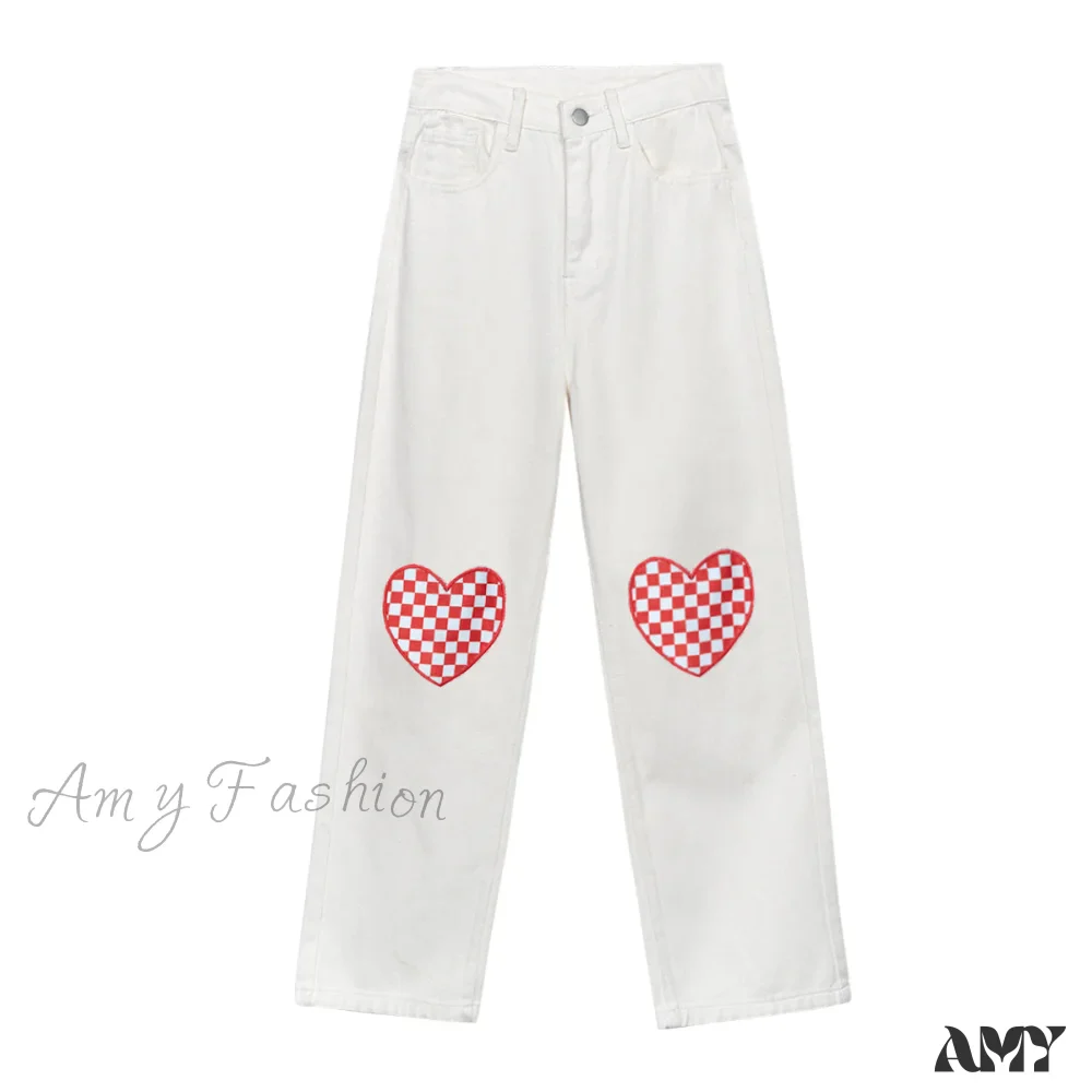 Amy Fashion - Cute Red Heart Print Pencil Jeans - Image 10