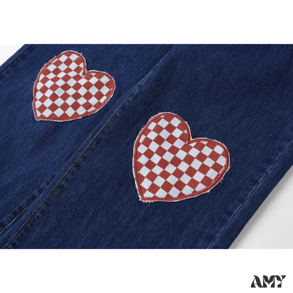 Amy Fashion - Cute Red Heart Print Pencil Jeans - Image 5