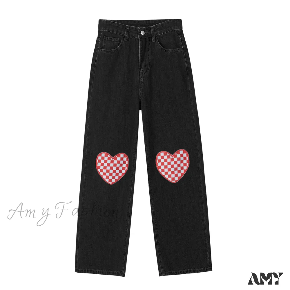 Amy Fashion - Cute Red Heart Print Pencil Jeans - Image 7