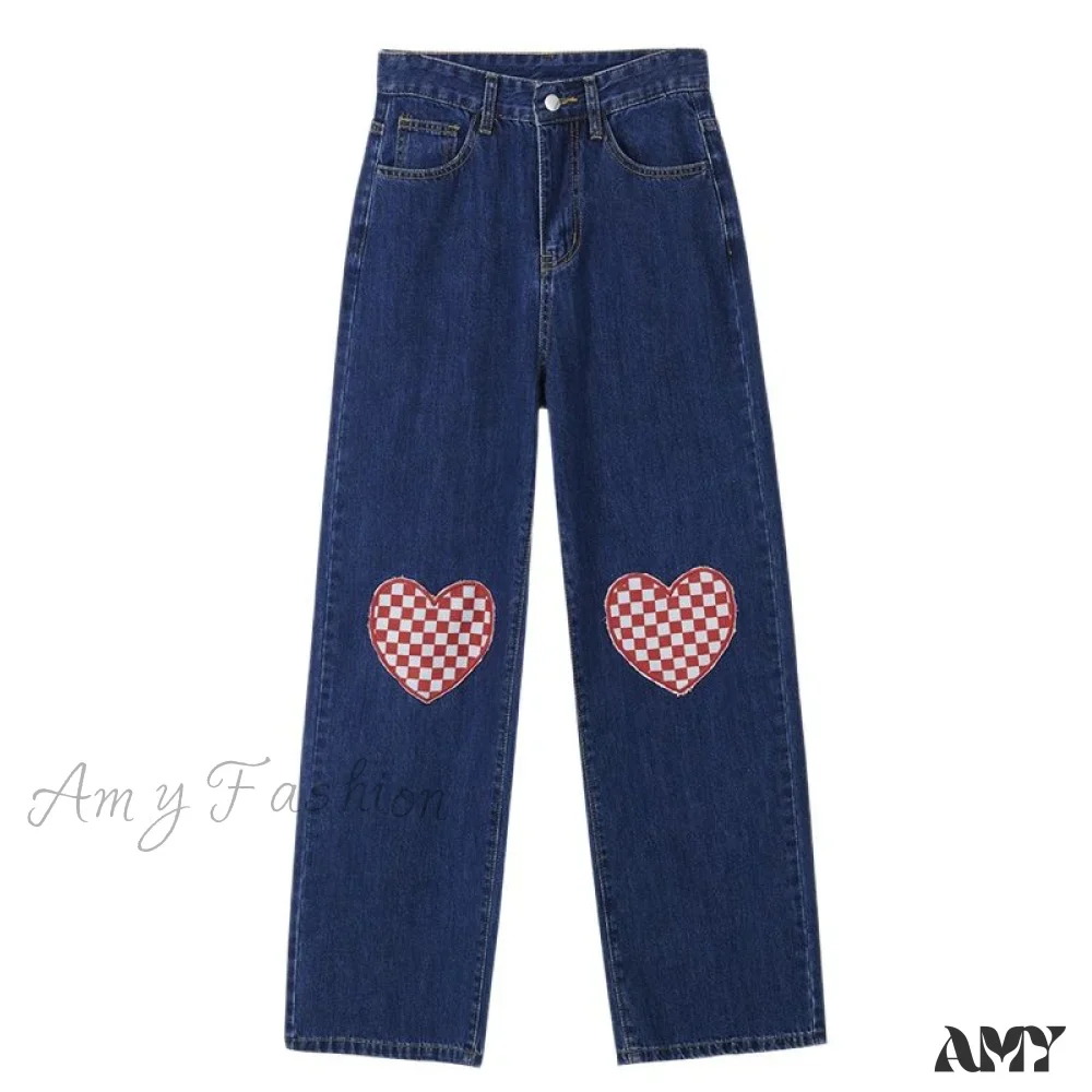 Amy Fashion - Cute Red Heart Print Pencil Jeans - Image 8