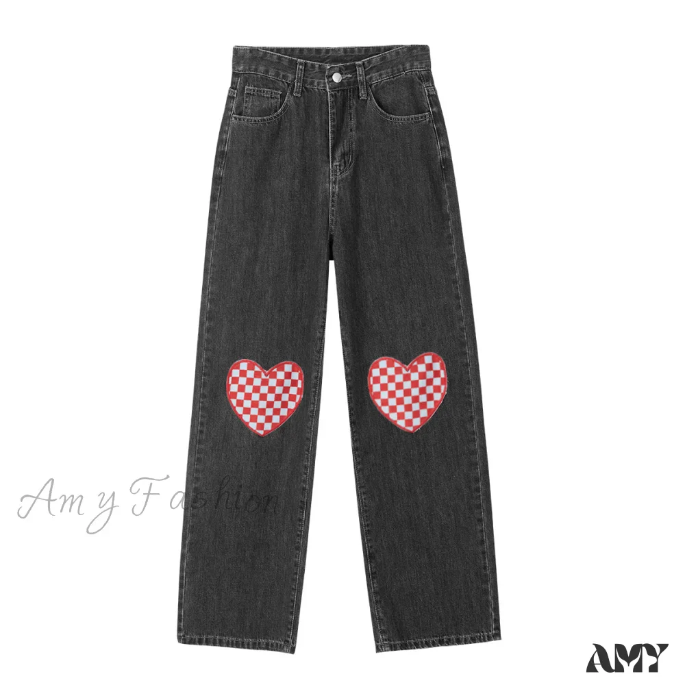 Amy Fashion - Cute Red Heart Print Pencil Jeans - Image 9