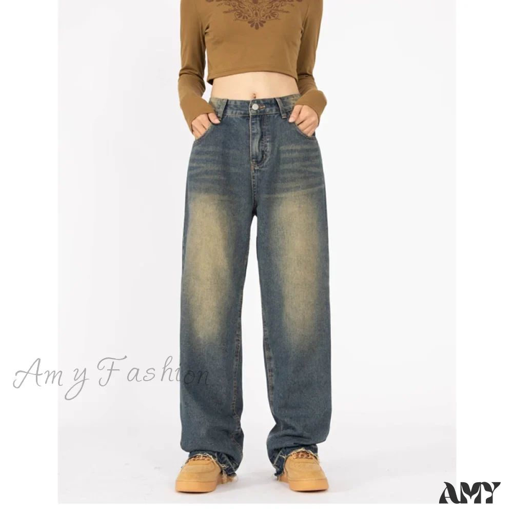 Amy Fashion - Retro Style Wide Leg Demin Jeans - Image 2
