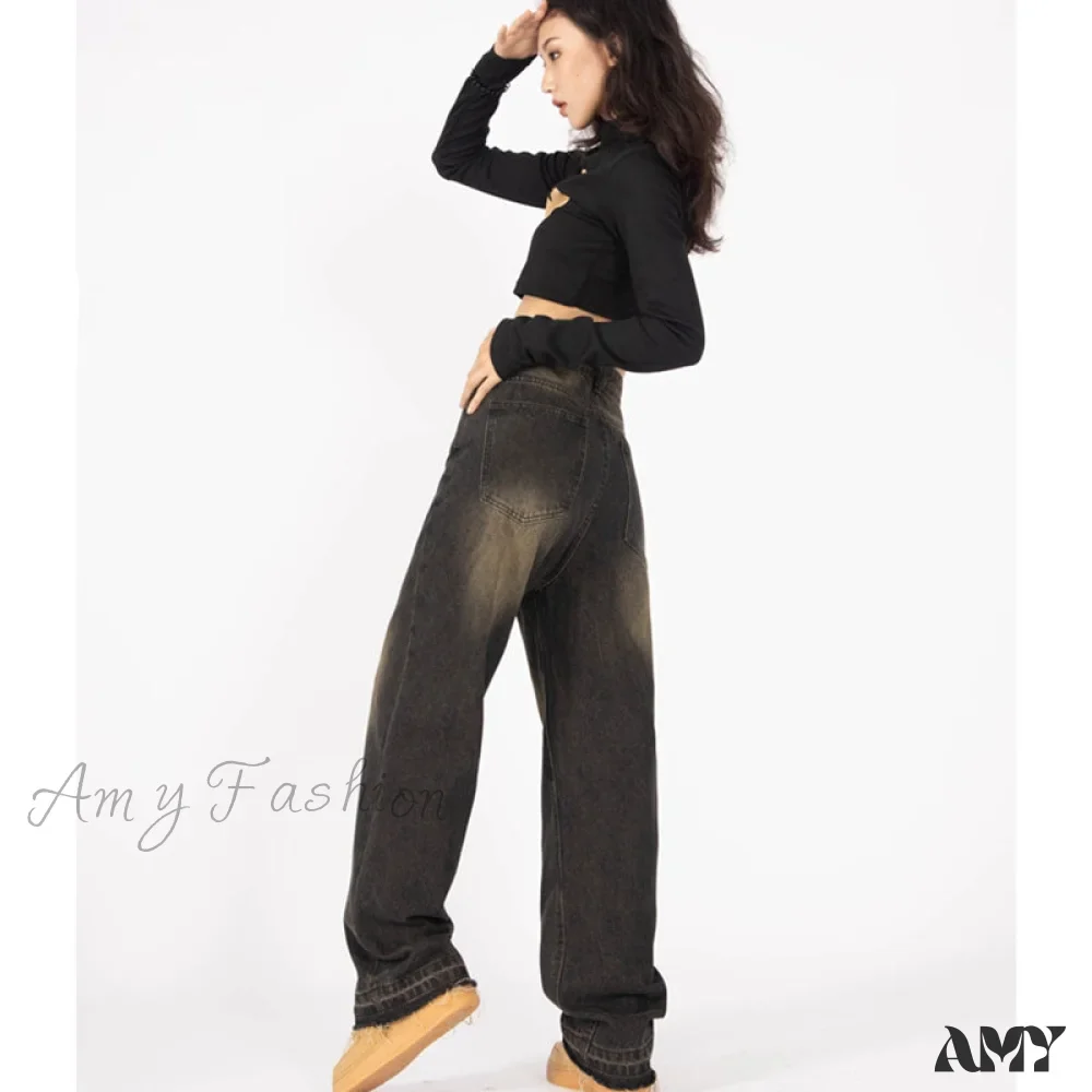Amy Fashion - Retro Style Wide Leg Demin Jeans - Image 4