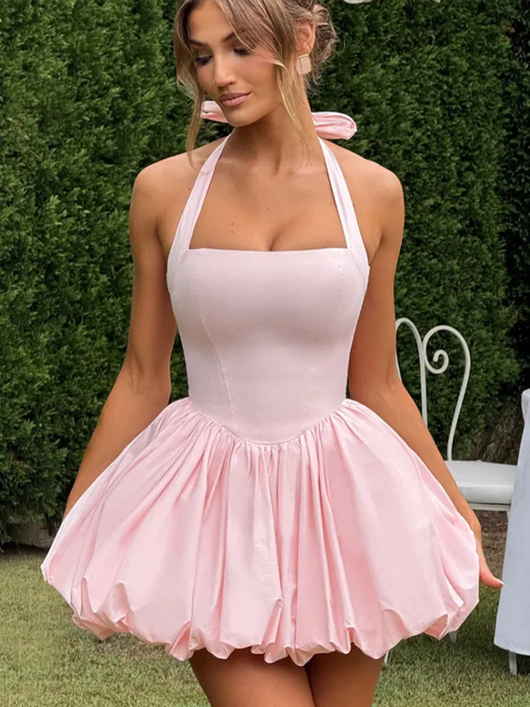 Bowknot Lotus Leaf Patchwork Mini Dress - Image 7