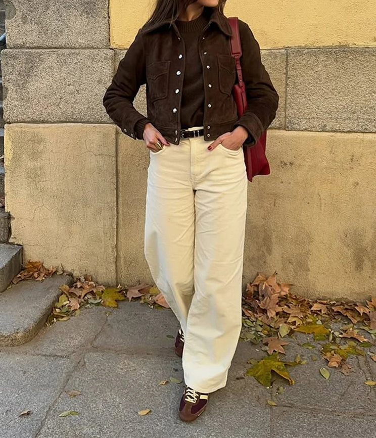 Brown Suede Single Breasted Coat - Image 2
