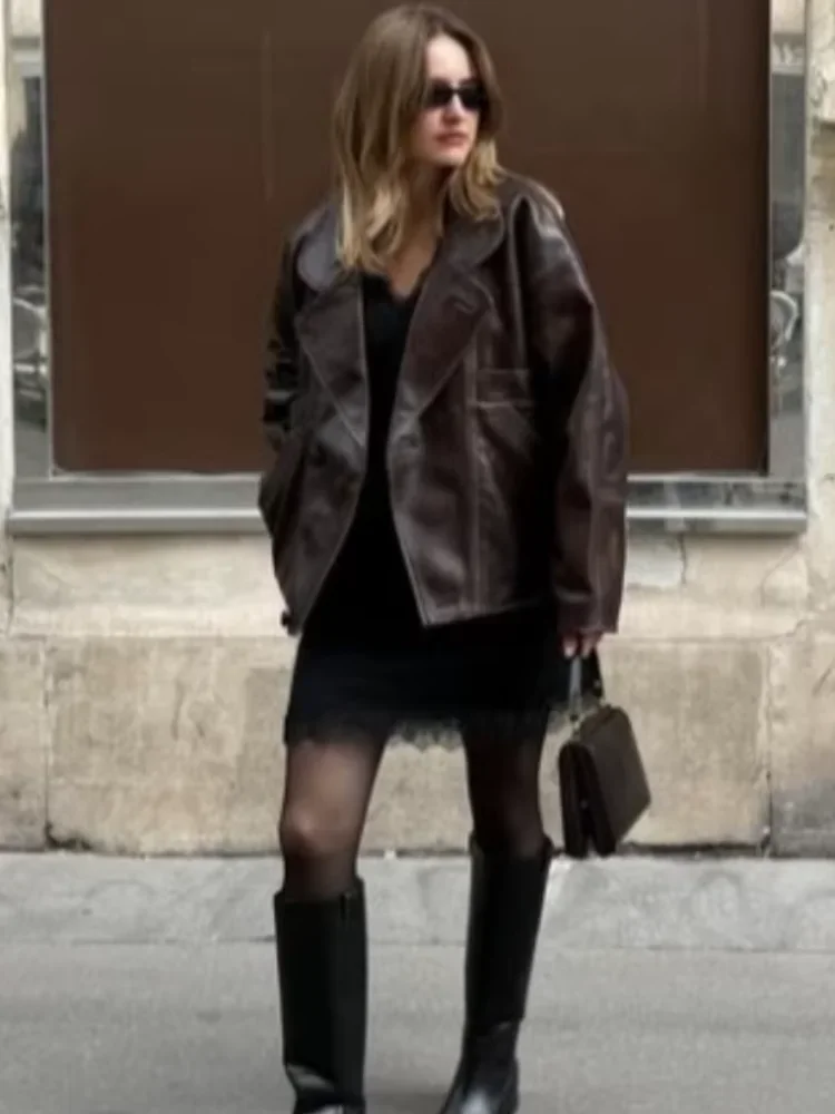 Burgundy Faux Leather Pocket Coat - Image 2