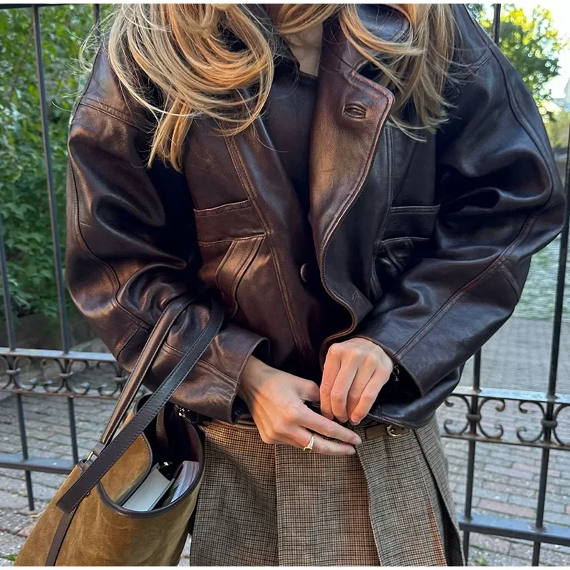 Burgundy Faux Leather Pocket Coat - Image 5