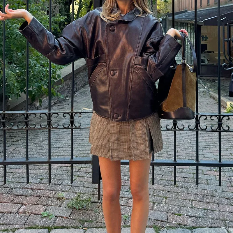 Burgundy Faux Leather Pocket Coat - Image 7