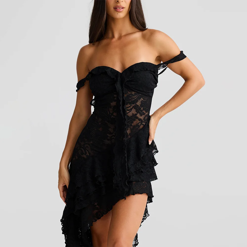 Burgundy Tulle Short Mini Off Shoulder Lace Up Prom Dress - Image 5