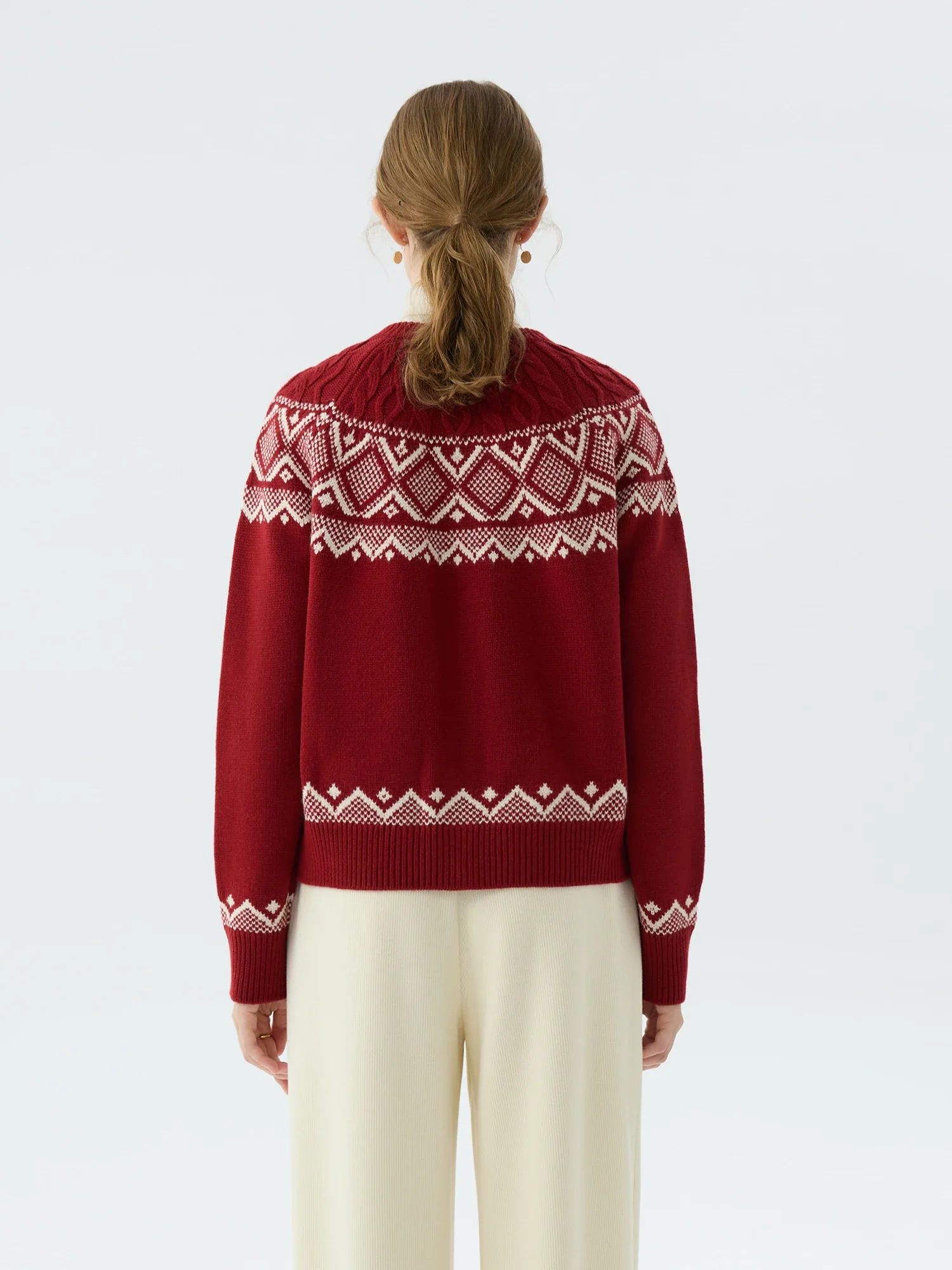 Cable Knit Red Wool Pullover Cardigan - Image 3