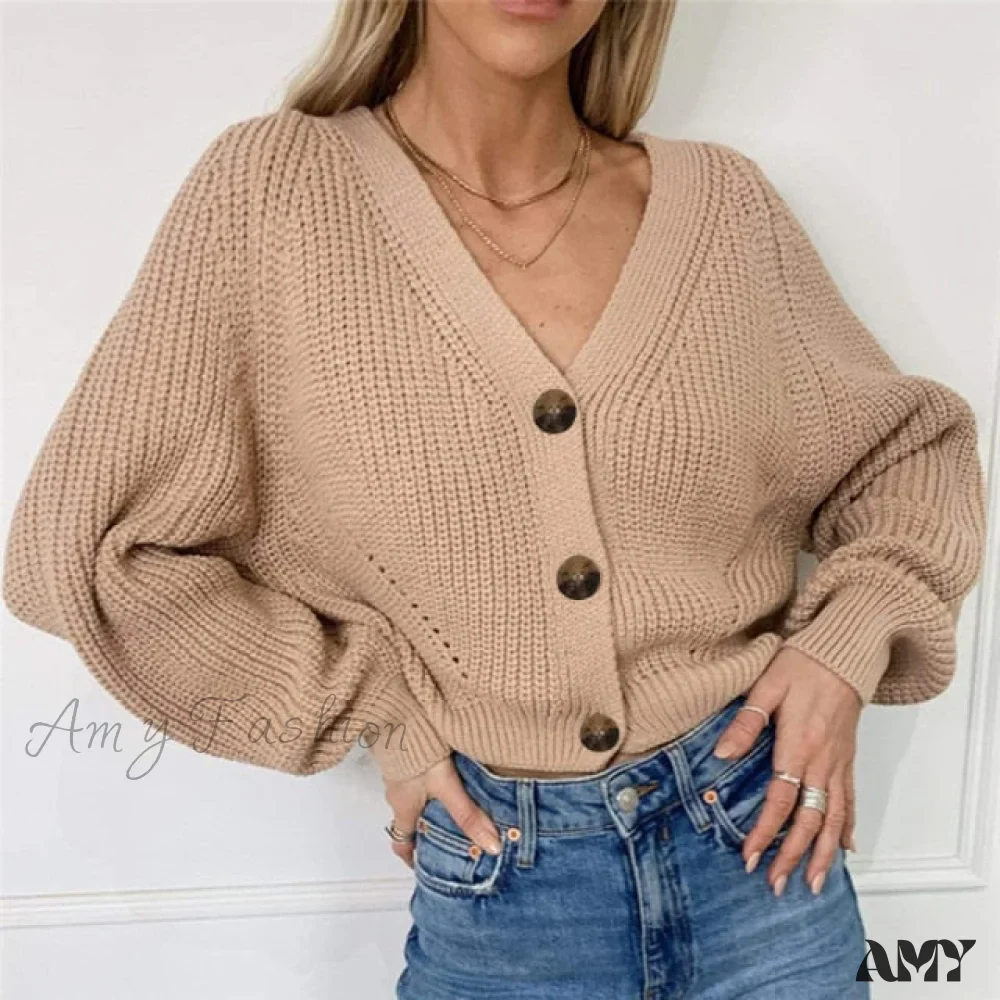Amy Fashion - Cardigan Ladies V-neck Long Sleeve Sweater - Image 2